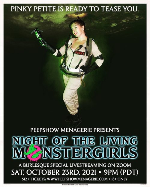 Pinky Petite is ready to tease you in Peepshow Menagerie’s “NIGHT OF THE LIVING MONSTERG
