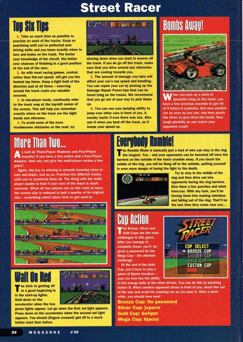  SEGA Megazone #55, Sep 95 - Help with ‘Street Racer’ on the Mega Drive.