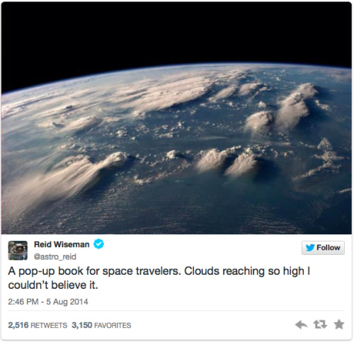 uwwblogger:  micdotcom:  55 Twitter photos from space that will fill you with ethereal wonder Reid Wiseman is a national treasure. Follow micdotcom   This is unreal.