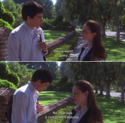 anamorphosis-and-isolate:― Donnie Darko (2001)Gretchen: You’re weird.Donnie: Sorry.Gretchen: No, that was a compliment actually.