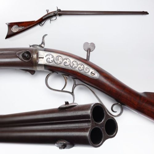 Unique three barrel percussion rifle made by H.V. Perry of Jamestown, New York, mid 19th century.  T