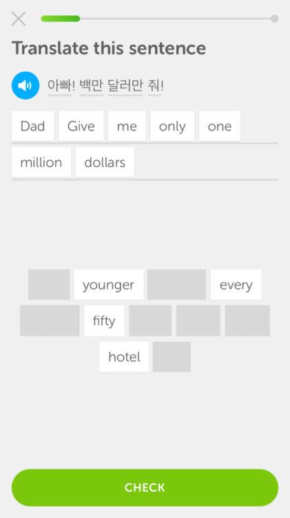 wtfduolingo:Duolingo out here throwing shade at Trump[image transcription: a Korean phrase says 