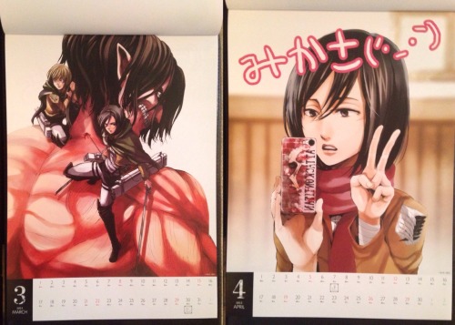 yoshidaeri:  Thought people might want to see what pictures were used in the SnK 2015 manga calendar so here they are! The calendar includes the birthdays of the characters in the series. I didn’t expect the calendar to include the birthdays we just