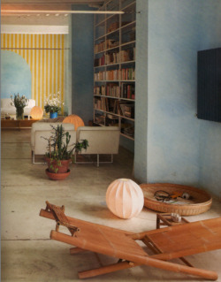 80sdeco:  Bamboo recliner, paper lantern, modern white chairs, cacti, sky painted walls, yellow cabana striped arch deargenekelly bicocchi 