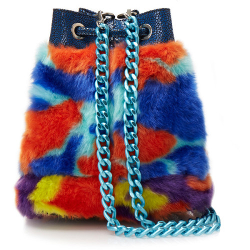 House Of Holland Multicolour Faux Fur Mini Bucket Bag ❤ liked on Polyvore (see more mini purses)