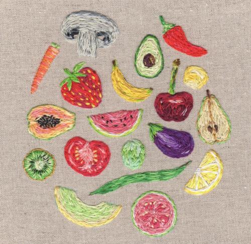 Porn Pics artisyoursoul:  Fruit and Veg, Hand Embroidered