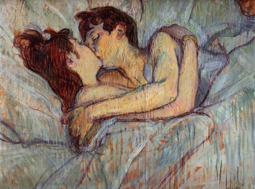 artist-lautrec:In Bed, The Kiss, 1892, Henri de Toulouse-Lautrec