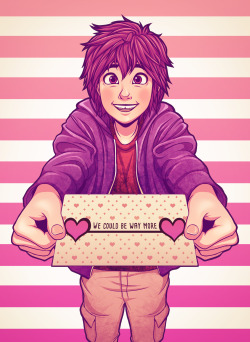 disneyanimation:  bighero6fans:Submitted by trystharvest  &ldquo;We could be way more.” Aww, Hiro has a crush! But who is it? I’ll leave that up to your imagination…♥  Happy Valentine’s Day! ( ♥―♥ )   Have you seen all the Big Hero 6