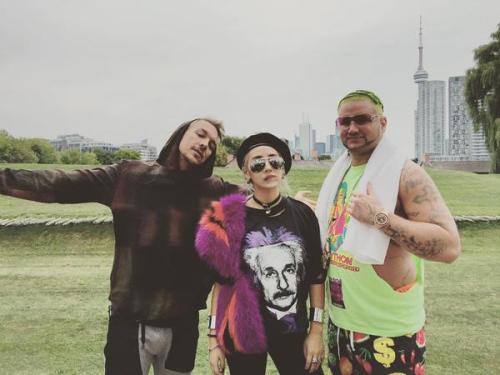 diplo: The queen @chaelincl and two ugly whites running thru the 6 me rocking @paulsmithdesig