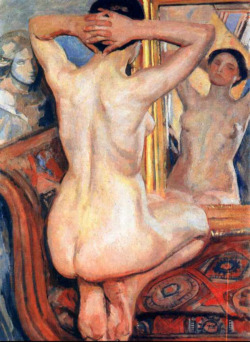 art-mirrors-art:  Wojciech Weiss - Nude before a mirror (1922) 