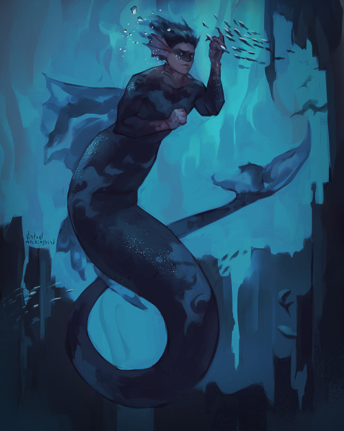 virtualmockingbird:Mermay, day 2Au!Nightwing. Lives in the warm waters, likes marine inhabitants, su