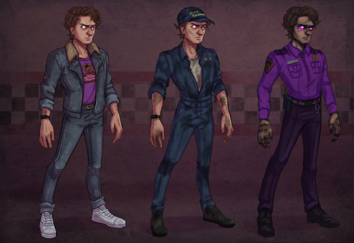 I wanted to do a costume breakdown so I drew Michael in casual (pre-scoop), maintenance worker (fnaf