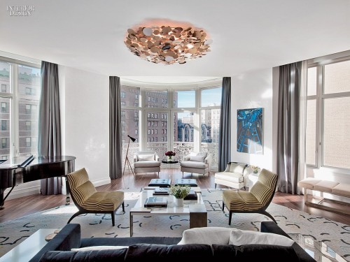 interiordesignmagazine: In the living room of an NYC apartment by Sara Story Design, a custom table 