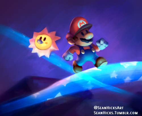 seanhicks:  Celebrating Mar10day by painting one of the moments in Paper Mario 64 that I remember fondly: the travel on Star Haven. 