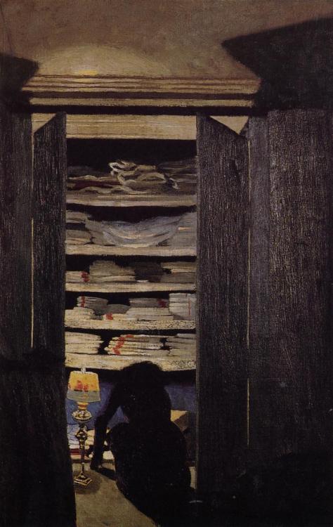 artist-vallotton: Woman Searching through a Cupboard, 1901, Felix Vallotton Medium: oil,canvas