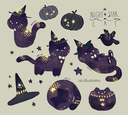 nkim-doodles:  Witch Cat, Ghost Cat, and