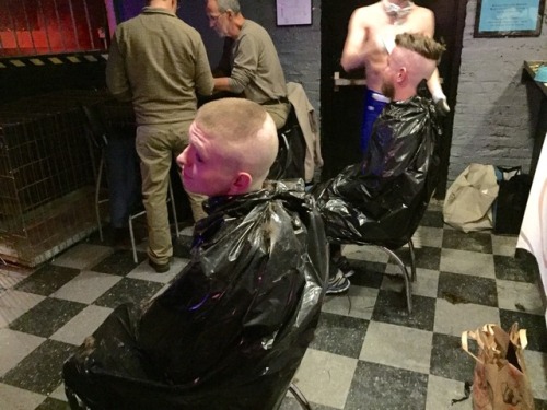 trashbaghaircuts: Wearing trash bags, getting short haircuts