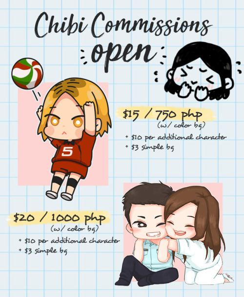 oink8: !! CHIBI COMMISSIONS OPEN !!this jobless piggy is finally opening one yaay haha  em