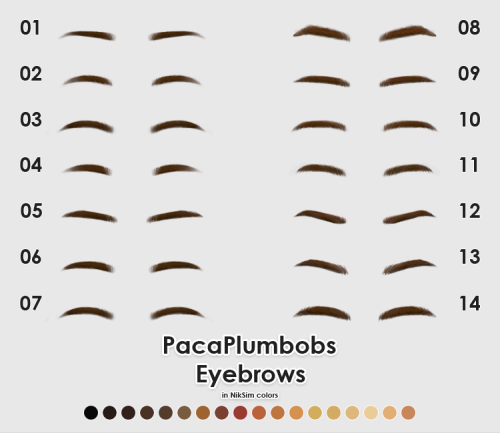 PacaPlumbobs’ Child to Adult Eyebrows in NikSim colorsHello !! Here’s another pack of eyebrows ! Thi