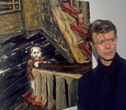 orwell:  David Bowie photographed next to one of his paintings, “Child in Berlin,” at the Eduard Nakhamkin Fine Arts Gallery in New York City in 1990.