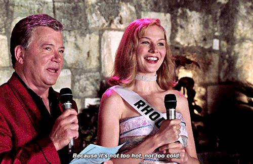 felicitysmoak: Miss Rhode Island, please describe your idea of a perfect date. That’s a tough 