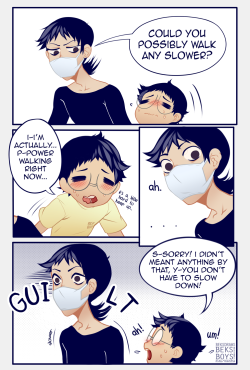 beksboys:  i draw this scenario a lot but it means so much please, to tall people… baby bird steps… 