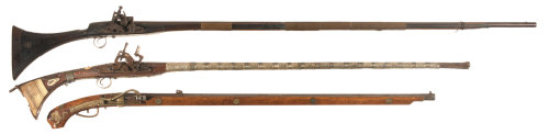 From top to bottom,Moroccan snaphaunce, 19th century.North African Moukhala snaphaunce, 19th century