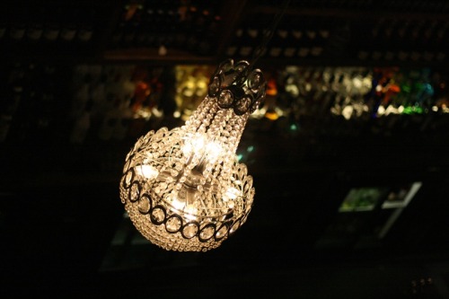 Chandeliers above the bar in Wetherspoons - The Four Candles, Oxford.