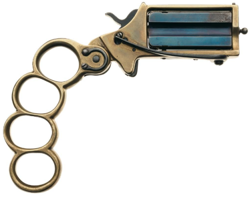 &ldquo;True Companian&rdquo; marked two shot percussion knuckleduster pistol, 19th century. 