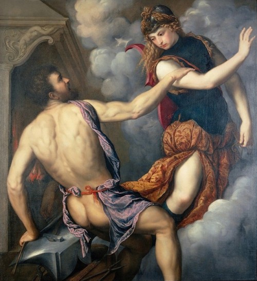 oldpaintings:Athena Scorning the Advances of Hephaestus, c.1555-60 by Paris Bordone (Italian, 1500–1