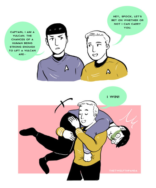 thetwelfthpanda:Anyone else fucked up about the fact that Kirk can actually carry Spock in canon 