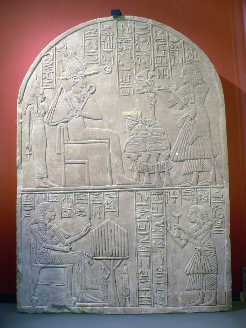 Stele of Iuny, intendant and priest-reader. Upper register Osiris and Isis lower register Iouny&rsqu