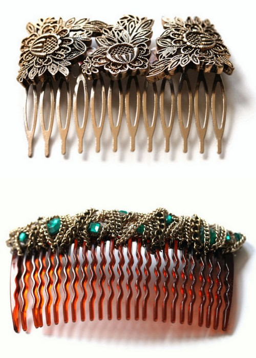 DIY Recycled Jewelry Hair Comb Tutorials from LYSM Design here.  For more DIY hair jewelry go here: 