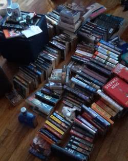 Reorganizing the book shelves. This is not even half. #booklovers #books #neverenoughbooks #fiction #scifi #fantasy #nonficitionalreadyshelvedandorganized