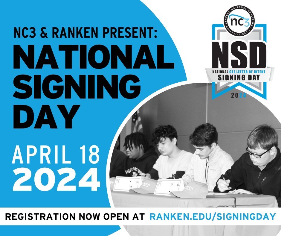 Today! NC3 National Signing Day ceremony is designed to honor incoming students who are entering a technical field and emphasize the importance of their career choice. You’re invited, along with family, to share this special day and to sign a Letter...