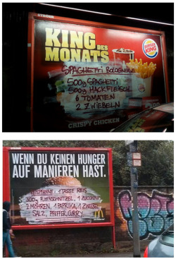 ahahagerman:  German Street Art Overpainting fast food billboards with recipes 