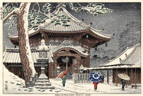 nihon-bijutsu:Snow at Nan-endo Temple, Nara, 1953, Asano Takeji