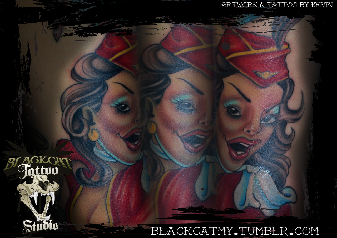 Black Cat Tattoo Studio, Malaysia — Air Hostess Tattoo on a Flight Attendant  by Kevin...