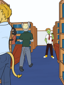 Blaise is slightly confused as to why the librarian would say that the place is closing in 10 minutes, there’s still so many folks, especially in the back of the library.  He pays it no mind as he starts getting to work looking for the book he needs