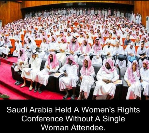 Of course…. women don’t hold positions of authority there…. Why would there be women?