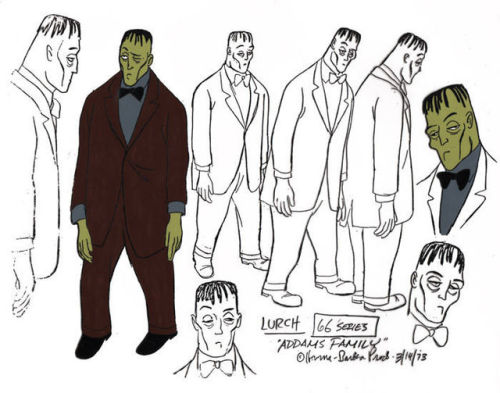 Model sheets for Hanna-Barbera’s 1973 animated series, The Addams Family. Pugsley, by the