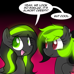 asktheconsoleponies:  In response to http://xelectrobeats.tumblr.com/post/84448399175/electro-oh-my-we-do-look-a-lot-alike-dont-we  X3!