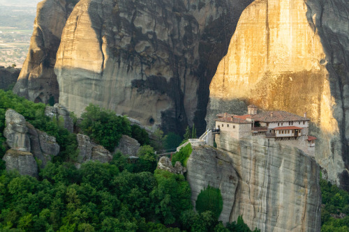Sunrise over Roussanou Monastery and the rocks of Meteora, Greece