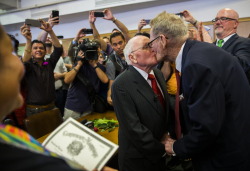 punnkin:  ykoriana:  82-year-old George Harris and 85-year-old Jack Evans were the first same-sex couple married in Dallas on Friday. They have been together more than five decades.    :*) 