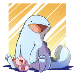artsyaxolotl: Next favorite type is the Ground type, and that honor goes to my favorite pokemon line of all time: Wooper and Quagsire! These lovable little squishes are always smiling. I can’t help but love them &lt;3