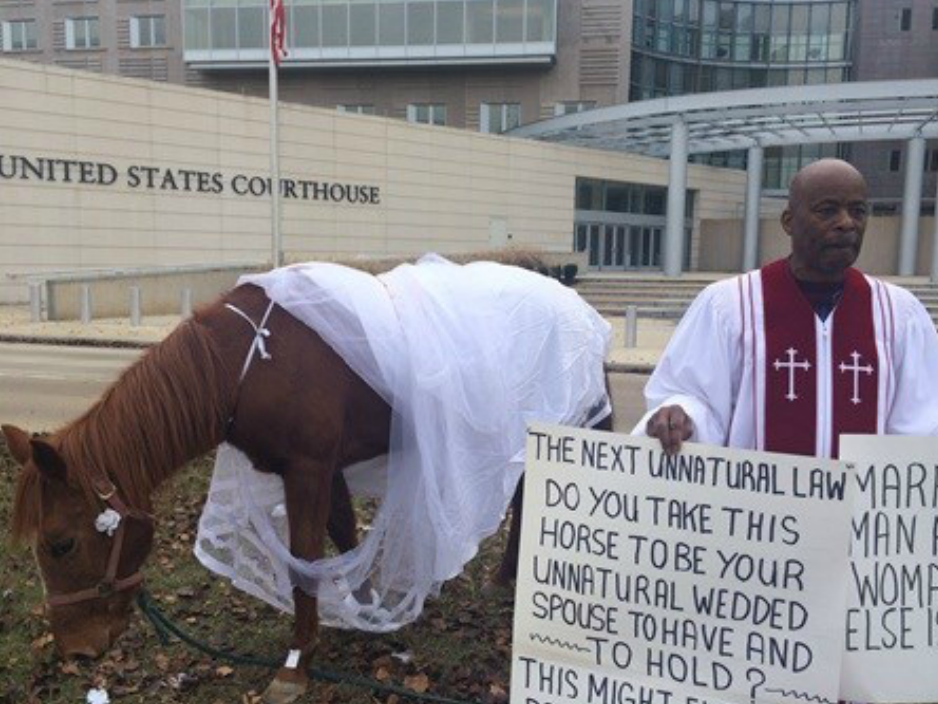 lgbtlaughs:   A Baptist pastor staged a mock one-man, one-horse wedding outside a