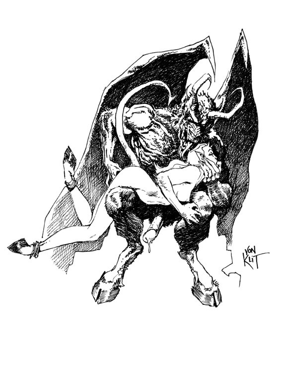 vonklit:  Pen and ink drawing of some demon lust! Enjoy my fellow pervs! 