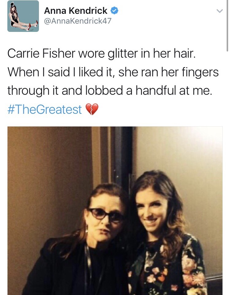 daisyridleyofficial:Celebrities and their reactions to the loss of Carrie Fisher.