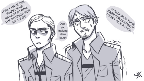 drinkyourfuckingmilk: so Hange does impressions sometimes to break cheer up Levi I drew this one for