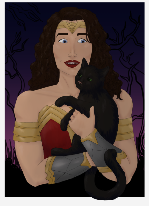 my piece for the prompt cat for tdc’s unlucky 13! diana making a new friend while on a mission!